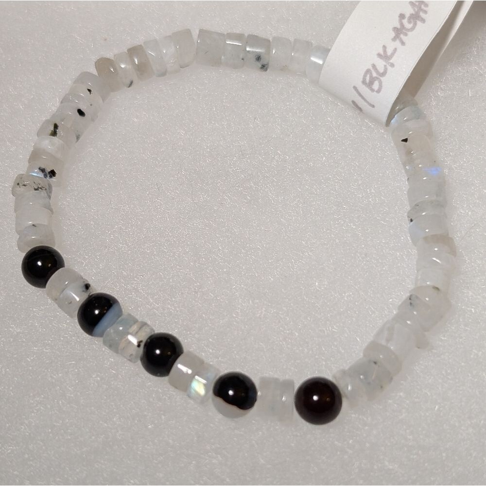 Moonstone And Black Agate Stretch Bracelet